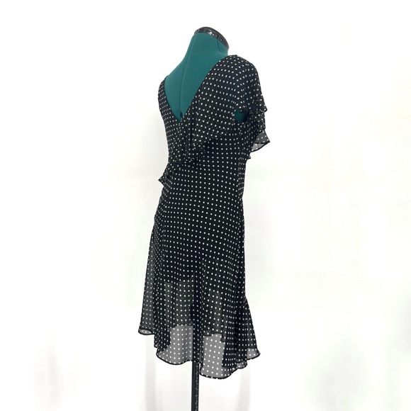 Chaps Black with White Polka Dots Asymmetrical Ruffled Lined Flutter Dress, 8 - Picture 8 of 17